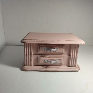 Vintage Upcycled Pink Shabby Chic Small Wooden Jewelry Box